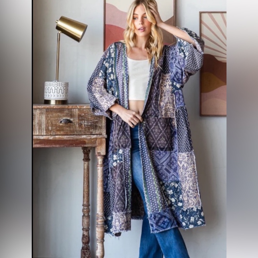 Oli & Hali Patchwork Kimono - Blue and White